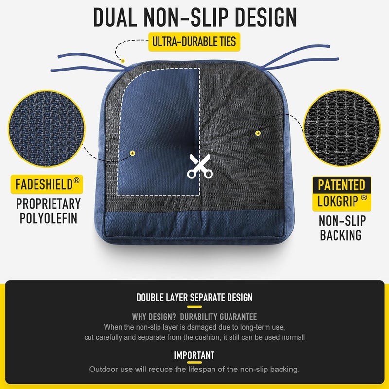 SUNROX Memory Foam Non Slip Rocking Chair Cushion, FadeShield Water Resistant Thicken Durable Tufted Pads, Set of Seat & Back Cushion with Ties for Indoor/Outdoor Rocker, 2 Piece, Charcoal Blue - Image 5